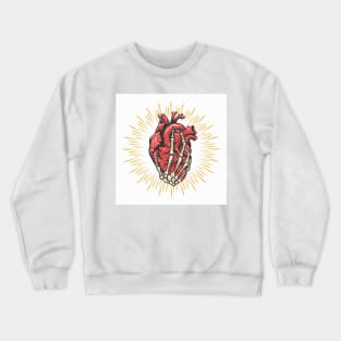 Skeleton Hand Holds Heart Tattoo on white Background Crewneck Sweatshirt